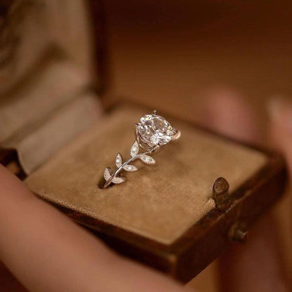 Elegant Leaf Vine Solitaire Ring