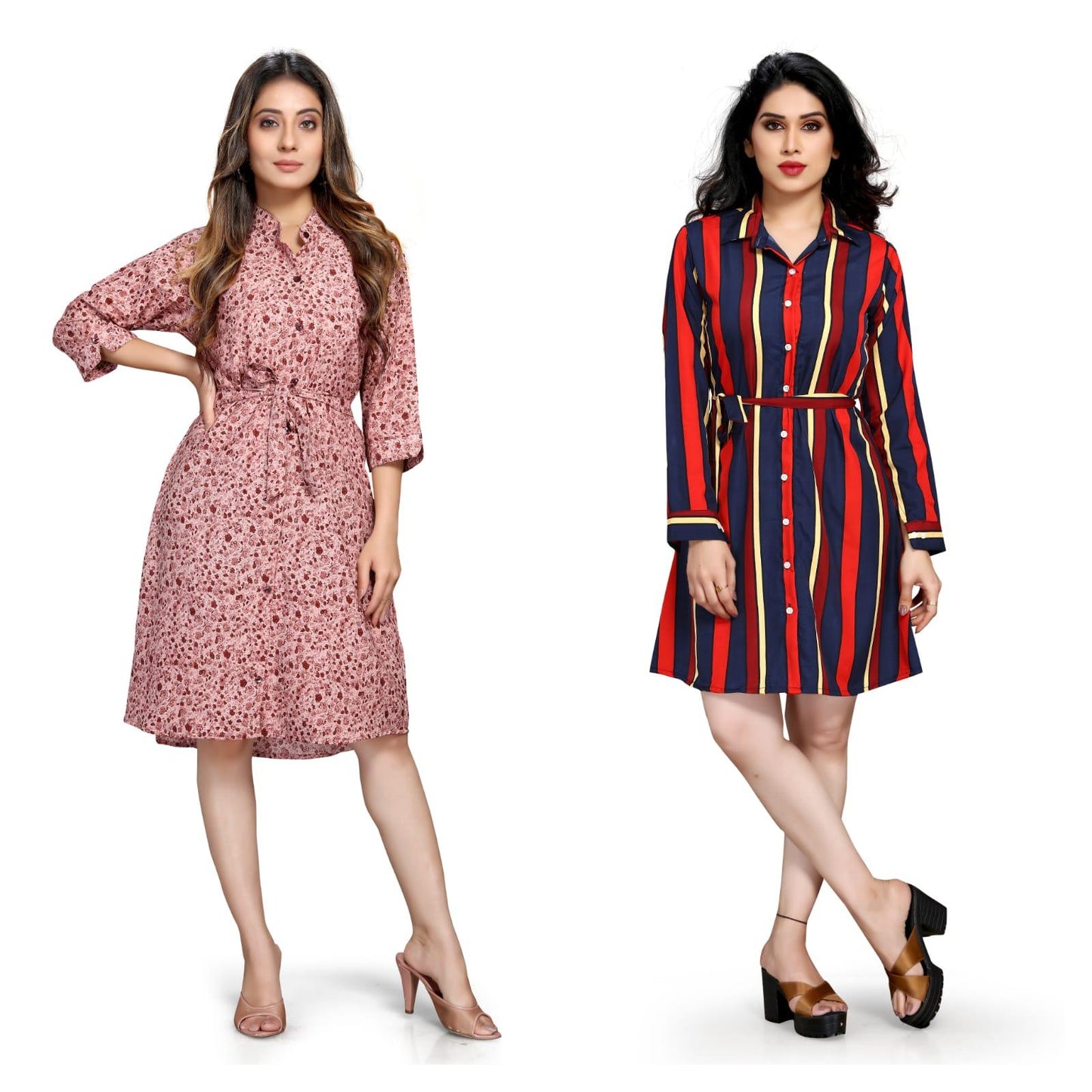 Women's Crepe Printed Shirt Style Short Dress Buy 1 Get 1 Free
