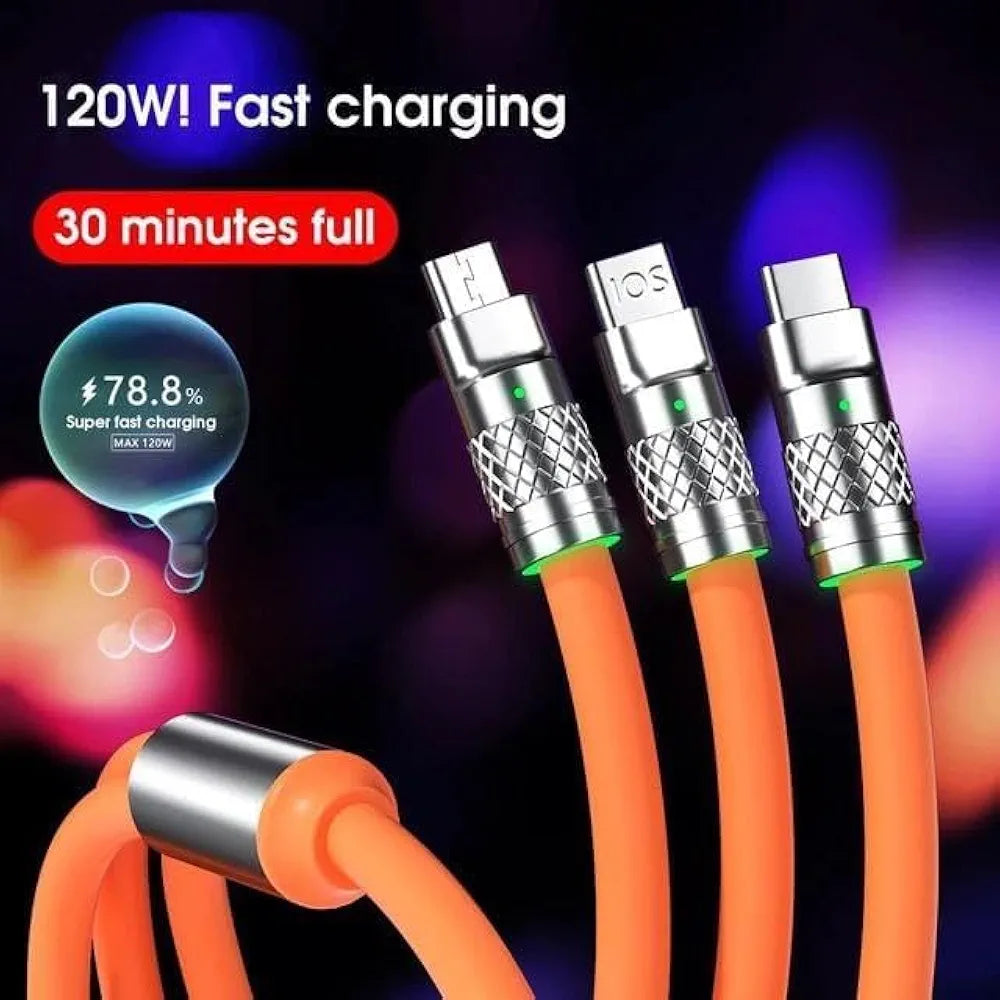 120Watt 3 in 1 Fast Charging Cable For All Smartphone