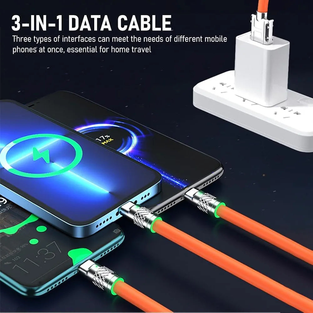120Watt 3 in 1 Fast Charging Cable For All Smartphone