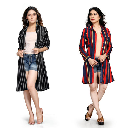 Women's Crepe Printed Shirt Style Short Dress Buy 1 Get 1 Free