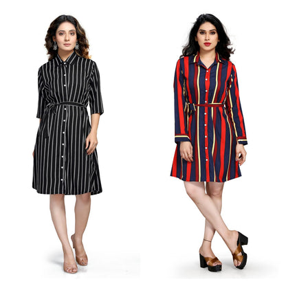 Women's Crepe Printed Shirt Style Short Dress Buy 1 Get 1 Free