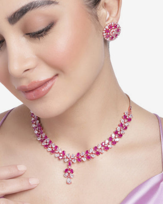 Royal Rosegold Designer Necklace with Earrings