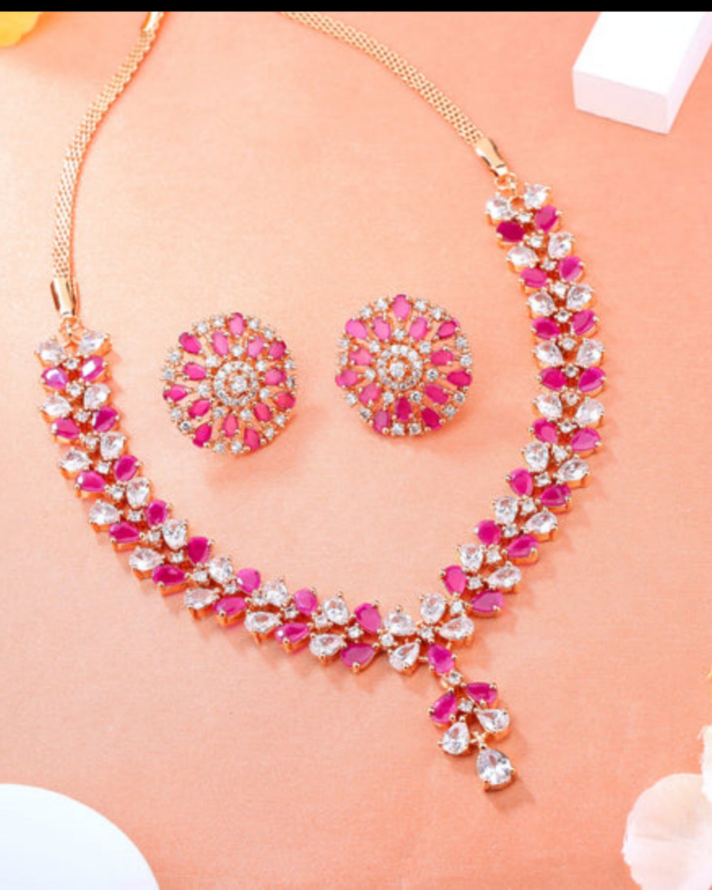 Royal Rosegold Designer Necklace with Earrings