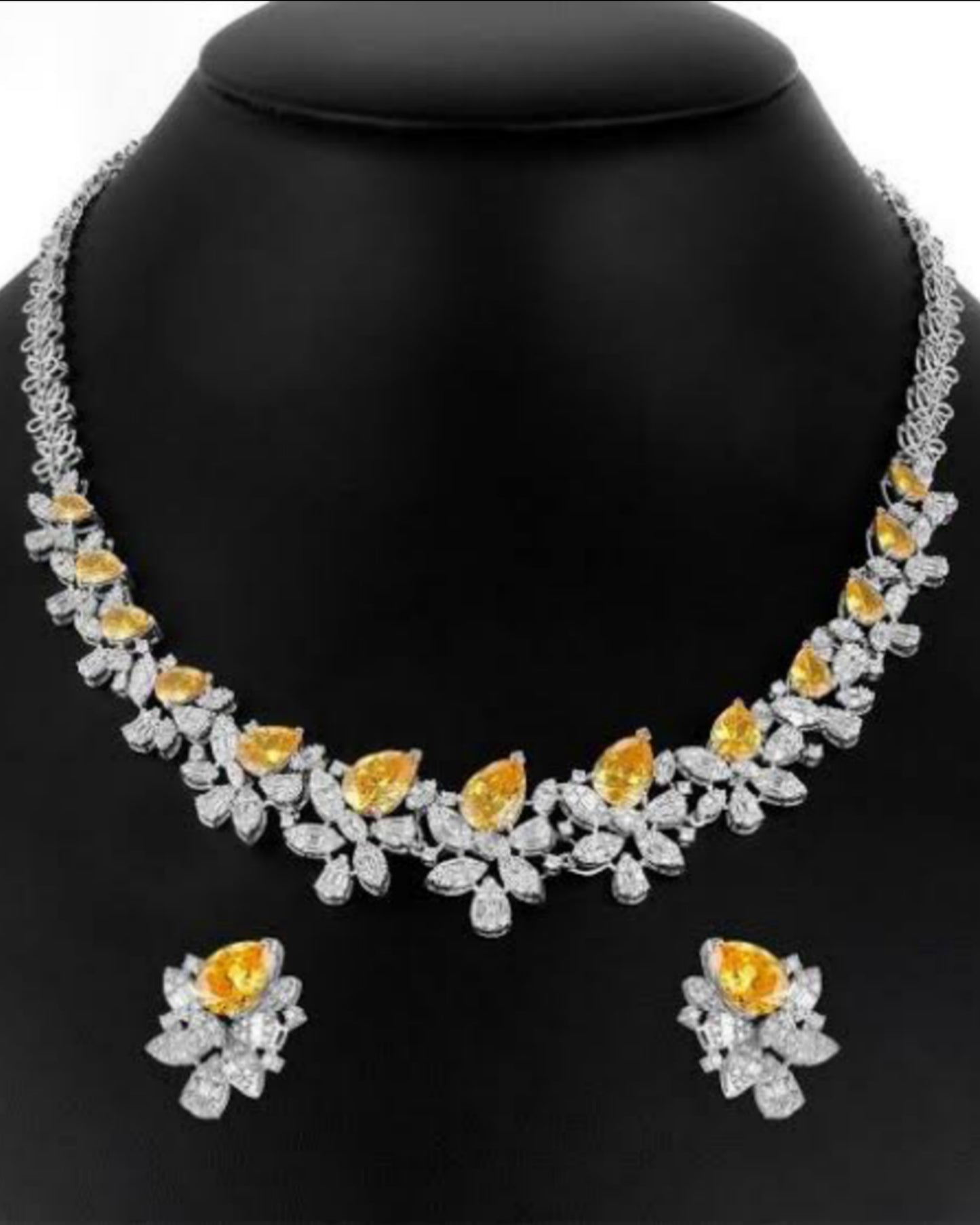 Radiant Floral Diamond and Yellow Stone Necklace Set