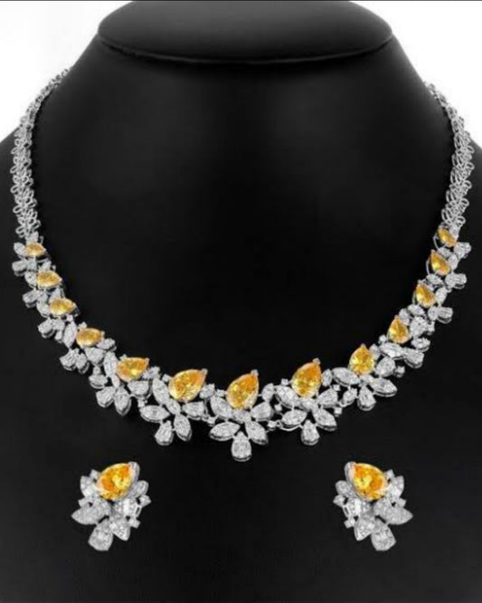 Radiant Floral Diamond and Yellow Stone Necklace Set