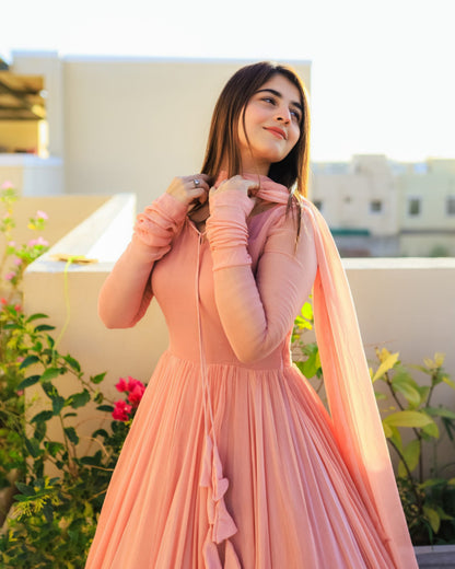 Elegant Peach Floor-Length Anarkali Dress