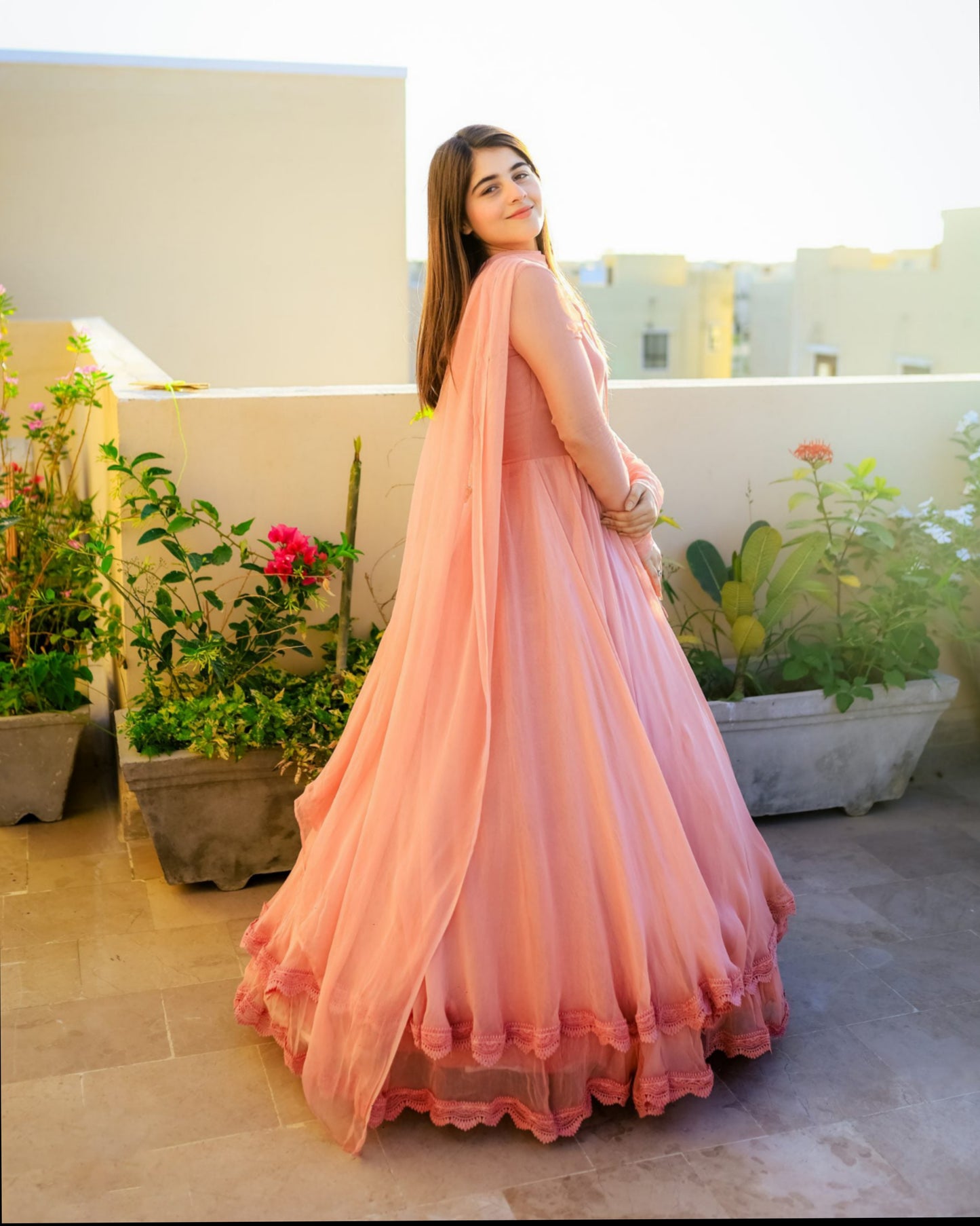 Elegant Peach Floor-Length Anarkali Dress