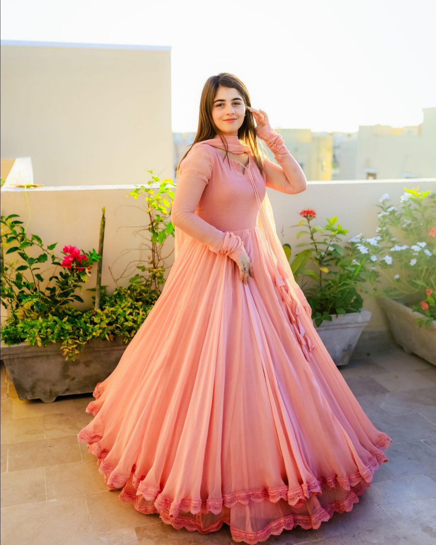 Elegant Peach Floor-Length Anarkali Dress