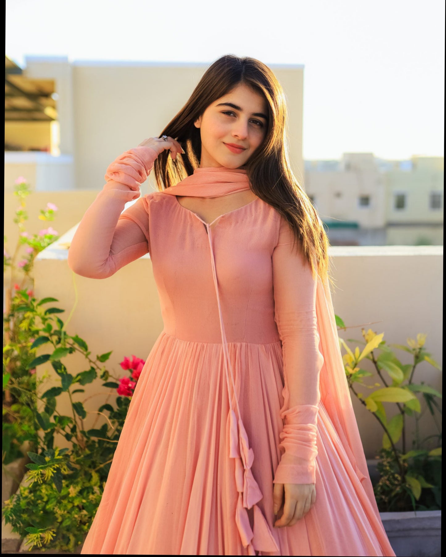 Elegant Peach Floor-Length Anarkali Dress