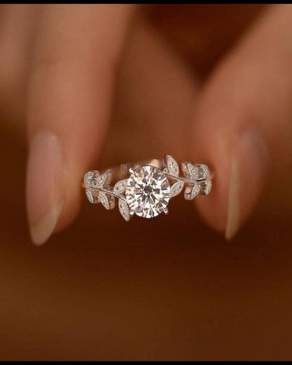 Elegant Leaf Vine Solitaire Ring