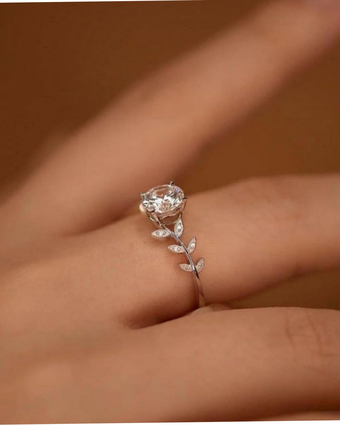 Elegant Leaf Vine Solitaire Ring