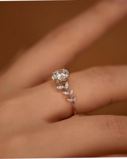 Elegant Leaf Vine Solitaire Ring